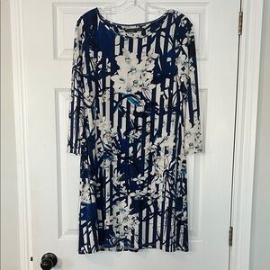 Ivanka Trump Blue and White Floral Long Sleeve Dress